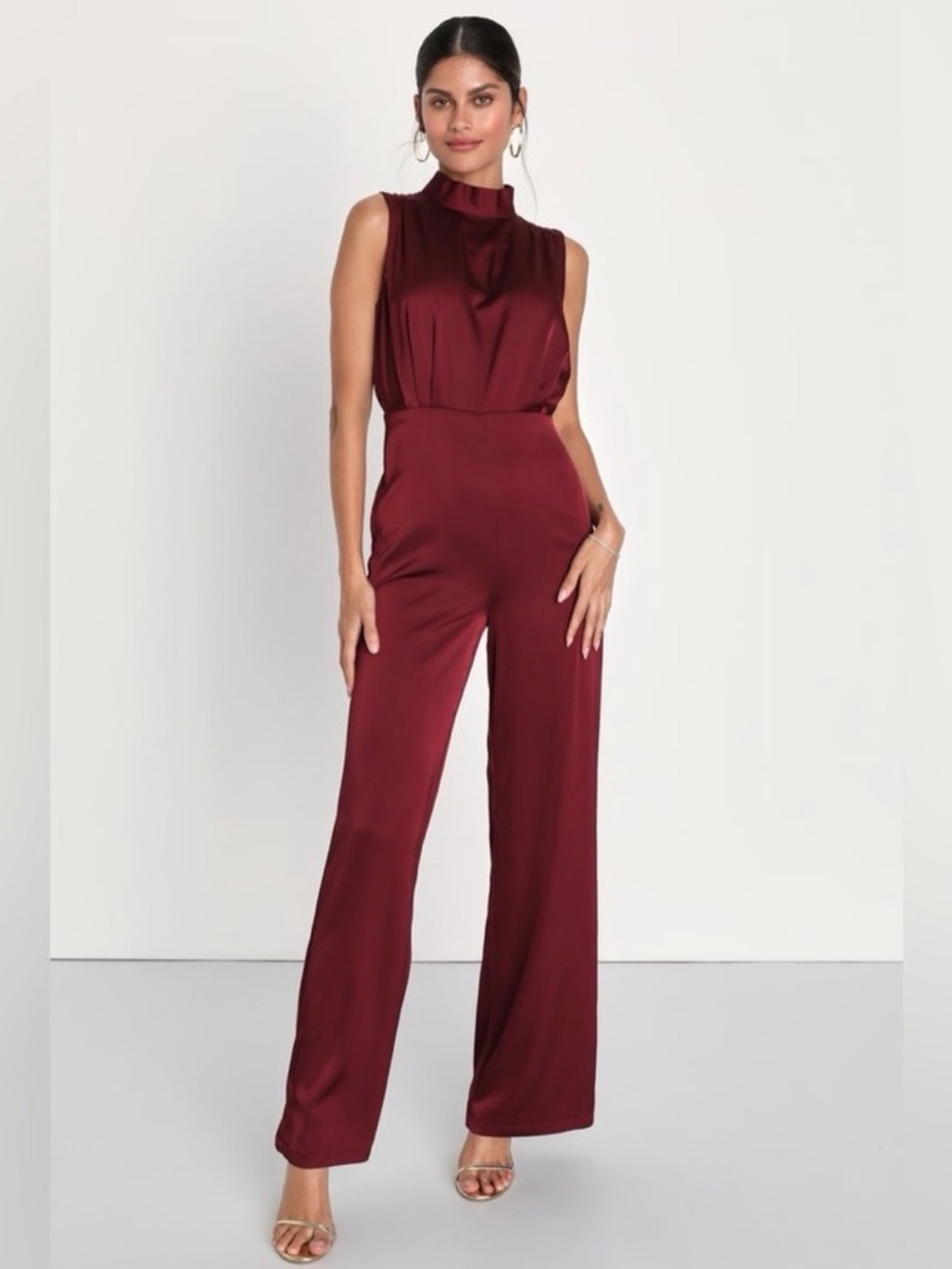 Lulu's Wine Red Wide Leg Jumpsuit